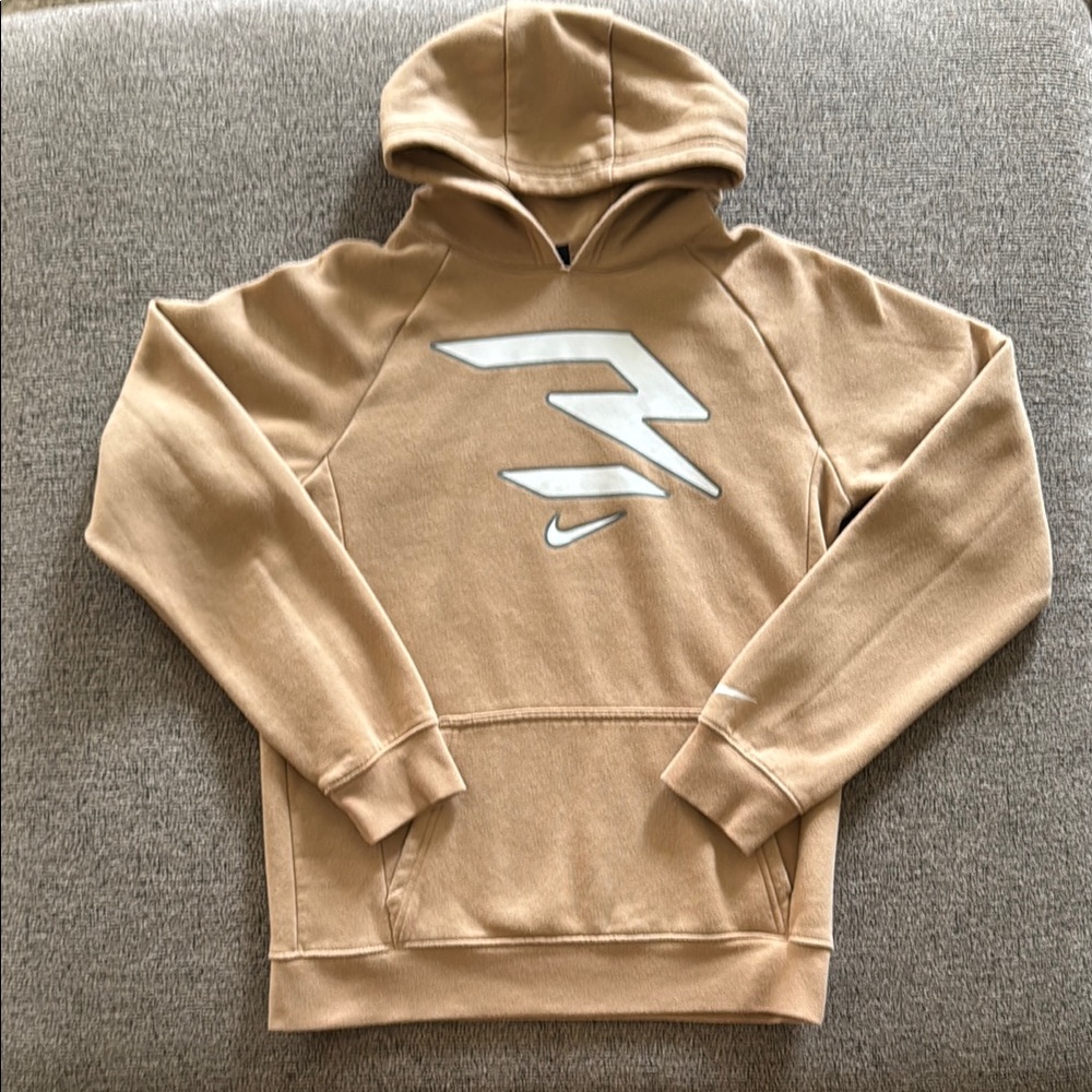 Nike Tan and White Graphic Hoodie Sweatshirt